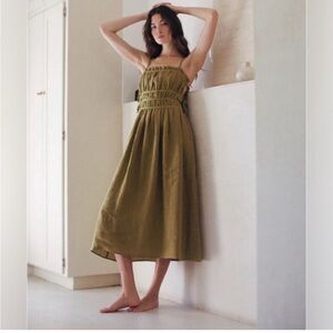 100% Linen Olive Green Side Tie Dress